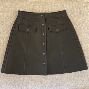 HM Faux Leather Skirt Adult Black Full Snap Front Raw Hem Womens